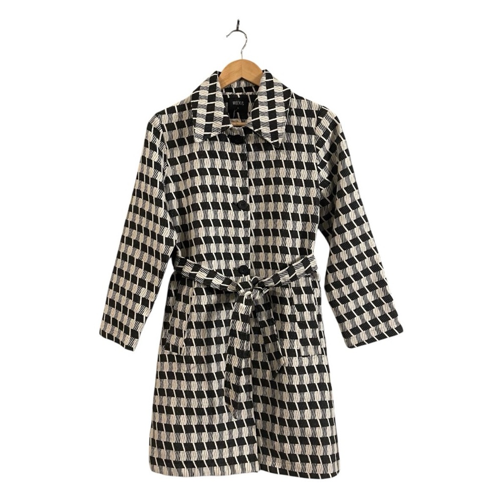 Weekend Max Mara Black & Cream Textured Belted Trench Coat